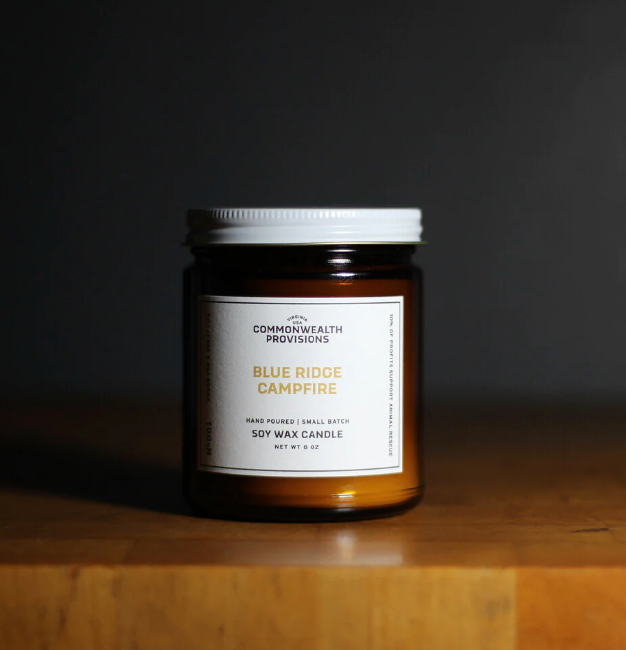 Sox Wax candle in a jar that reads "Blue Ridge Campfire" created by Commonwealth Provisions