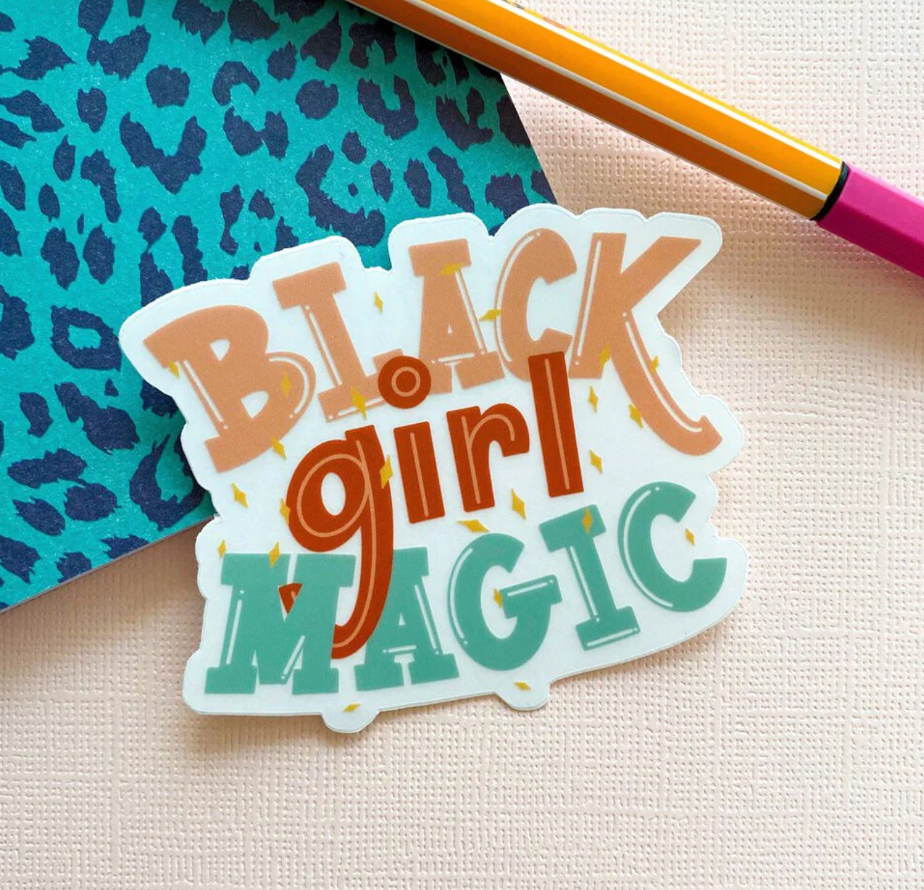 Colorful "Black Girl Magic" sticker made by Creative Pounds