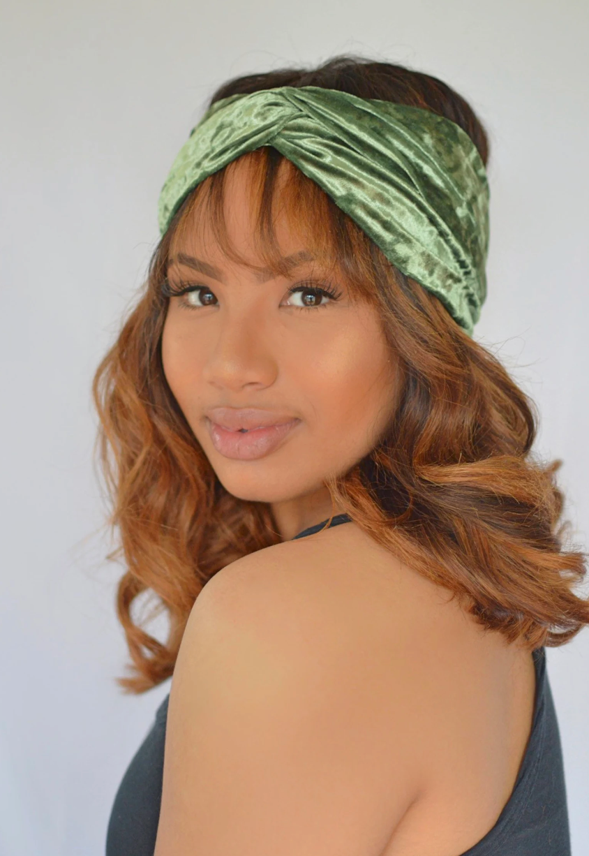 woman smiling, wearing green headband made by danicole accessories