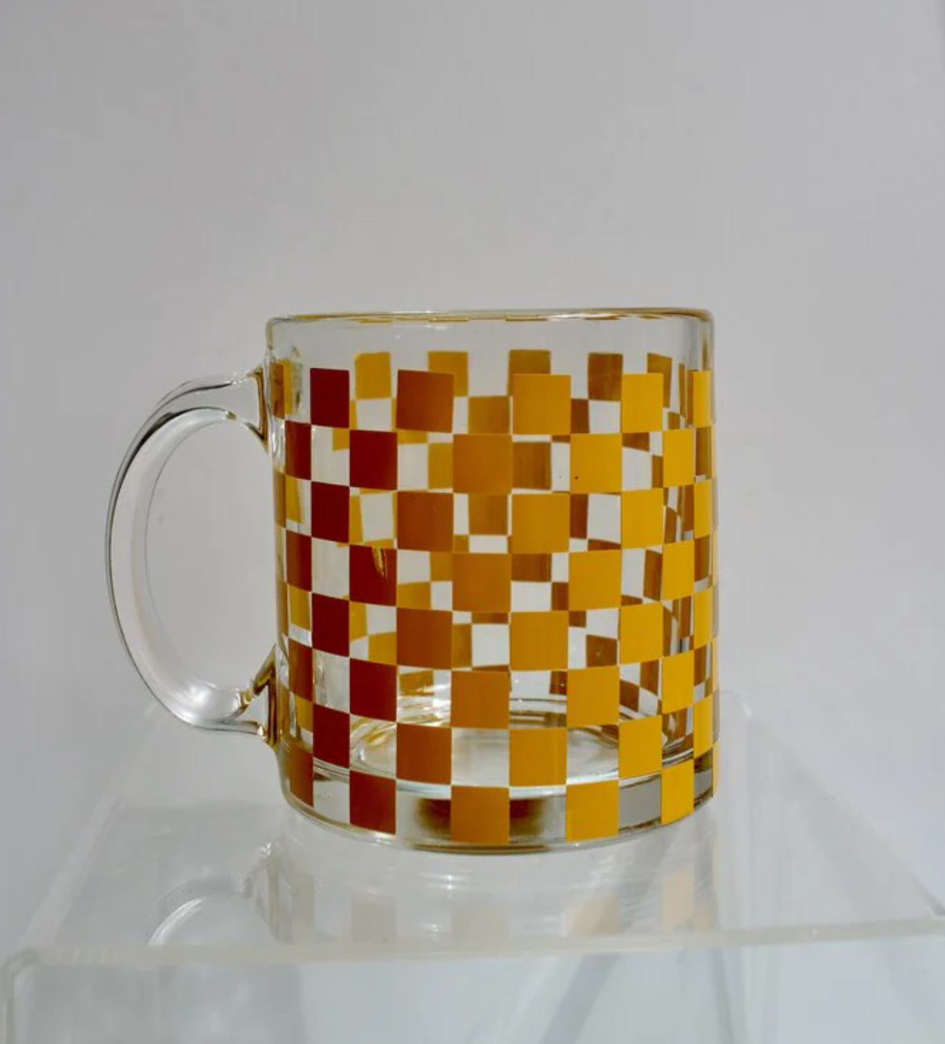 Glass checkerboard mustard mug made by Little May Company