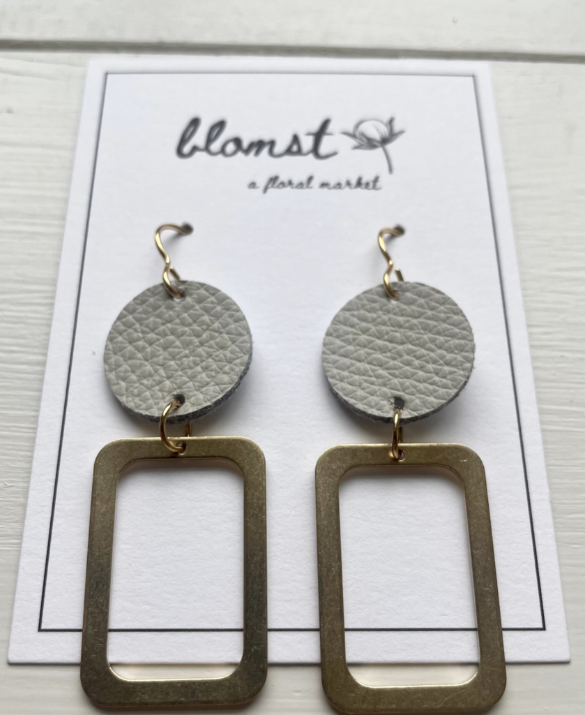 Leather & Brass Rectangle Earrings