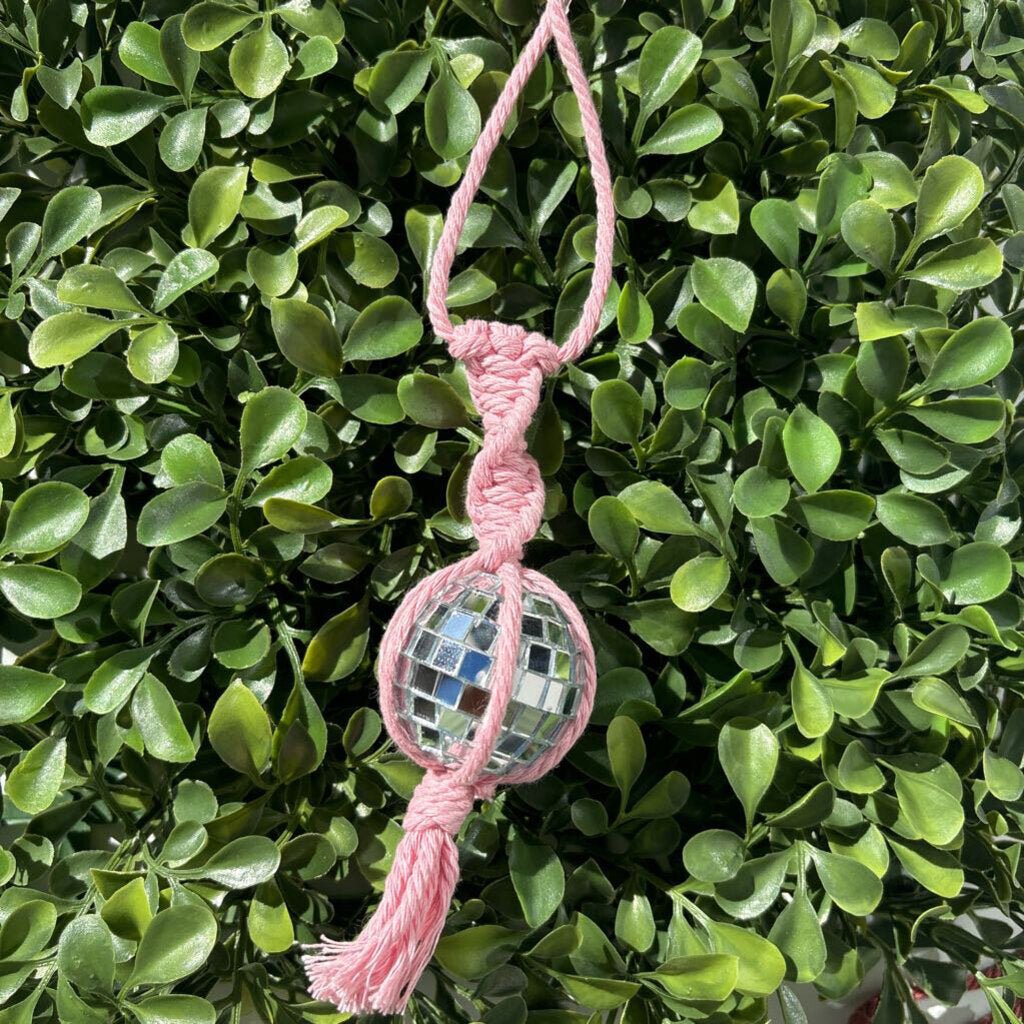 Rear-View Mirror Macrame Car Charm- Disco Ball