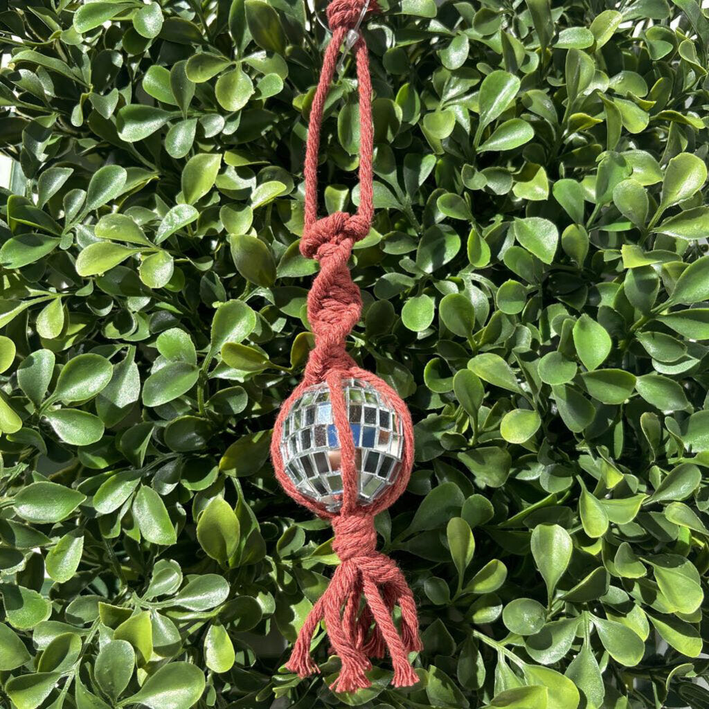 Rear-View Mirror Macrame Car Charm- Disco Ball