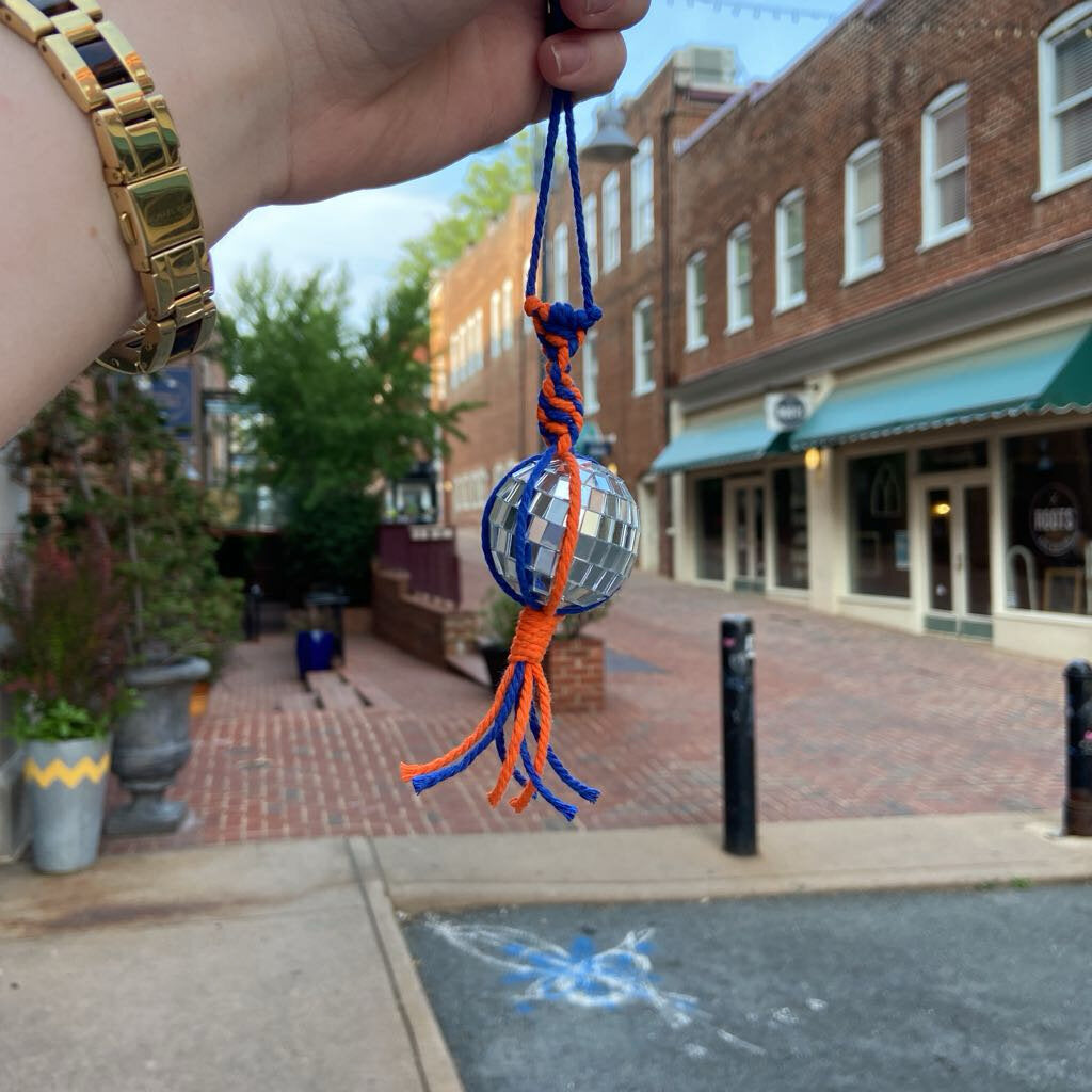 Rear-View Mirror Macrame Car Charm- Disco Ball