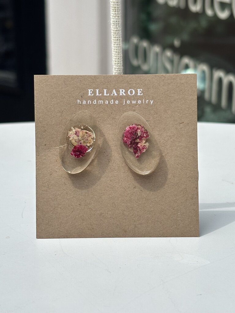 Oval Floral Stud Earrings