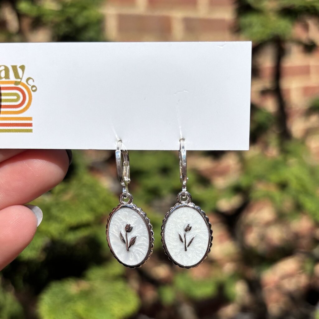 Oval Floral Frame Huggie Earrings