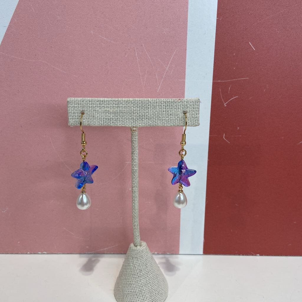 Starfish & Pearl Bead Dangle Earrings