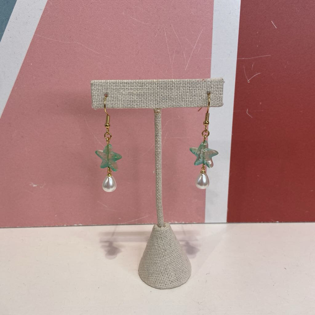 Starfish & Pearl Bead Dangle Earrings