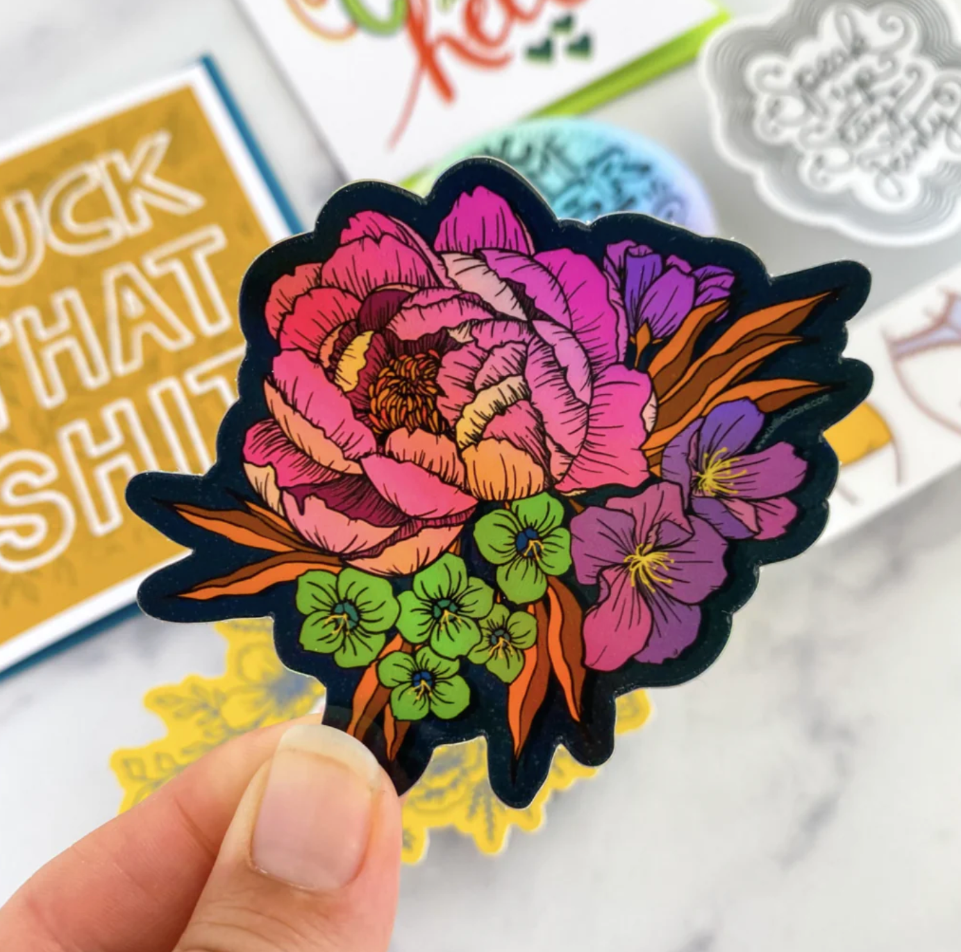 Floral sticker with vibrant colors made by Billie Claire Handmade