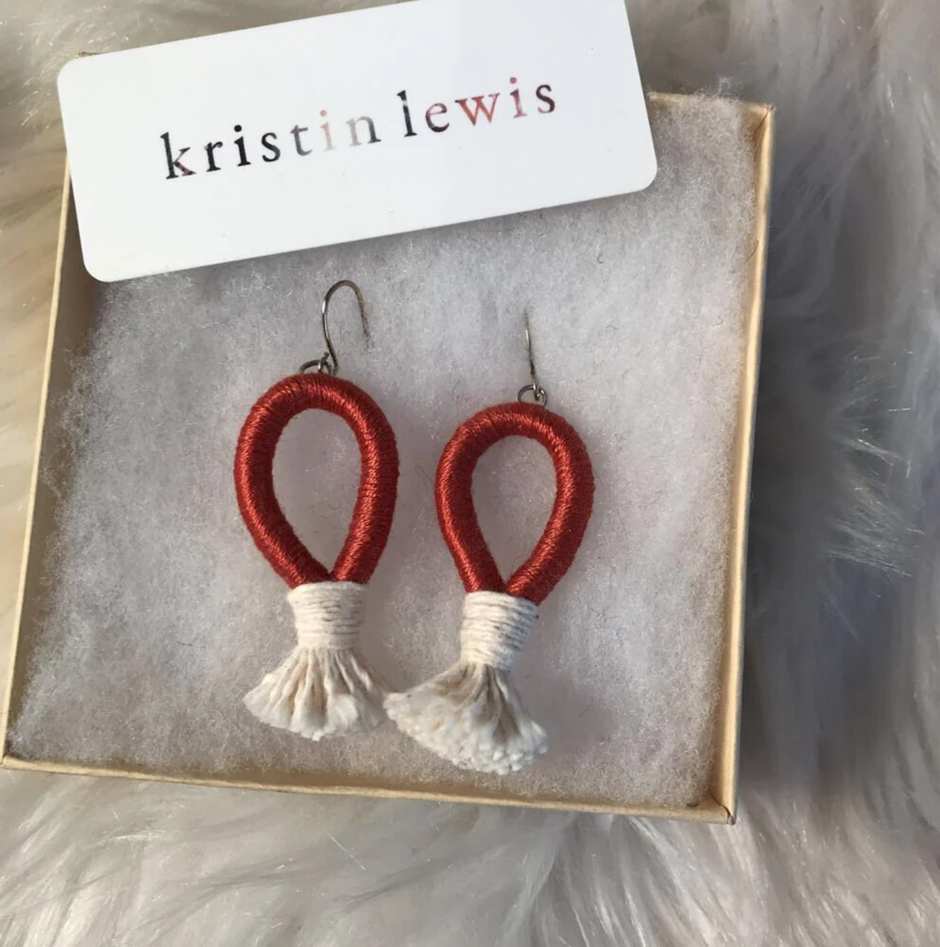 textile loop-shaped earrings made by kristin lewis design