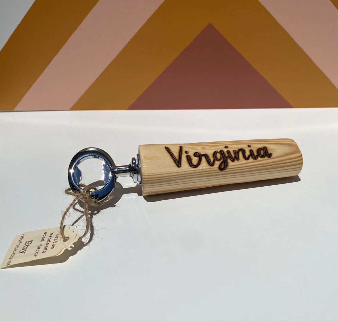 virginia wood burned bottle opener made by red roof rustic