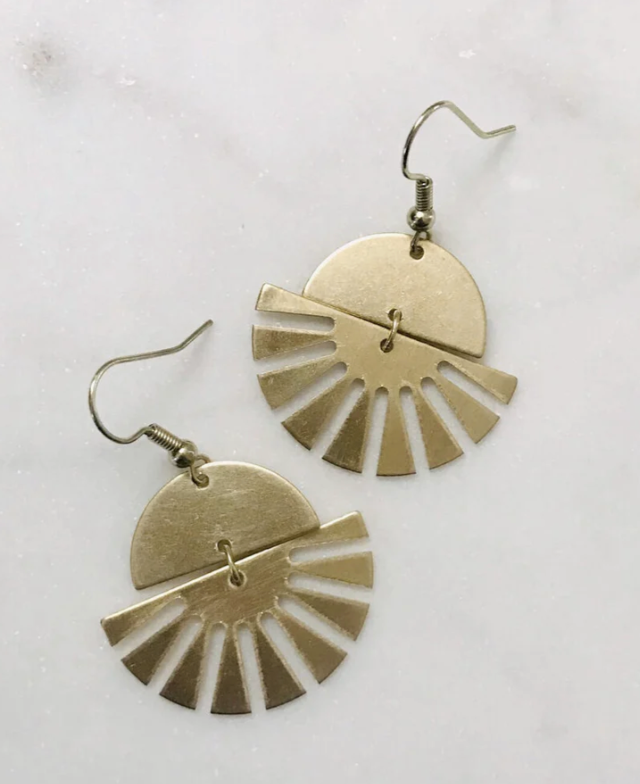Gold sun burst earrings created by Thistle & Lark