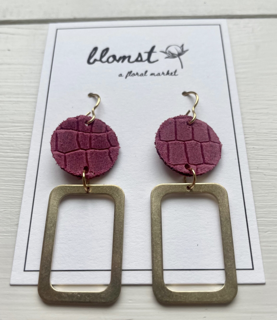 Leather & Brass Round/ Rectangle Earrings
