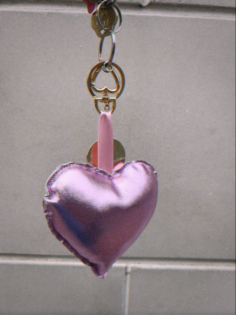 Pink Puffy Heart with Gold Heart Keychain - Large